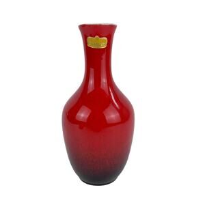Vintage MCM Royal Haeger Vase Red Black Lava 8" Tall Glazed with Original Tag
